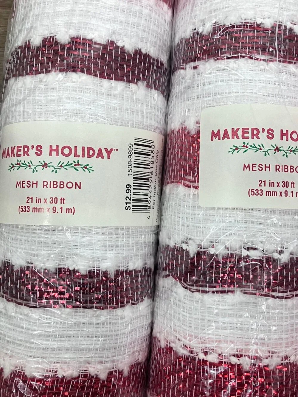 Christmas Wreath Deco Mesh Striped Snowball Red White Garlands Bows Lot
